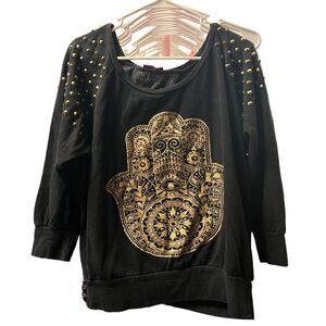 Evil Eye Hamsa Gold Mandala 3/4 sleeve sweater